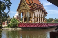 temple overlooking ponds
